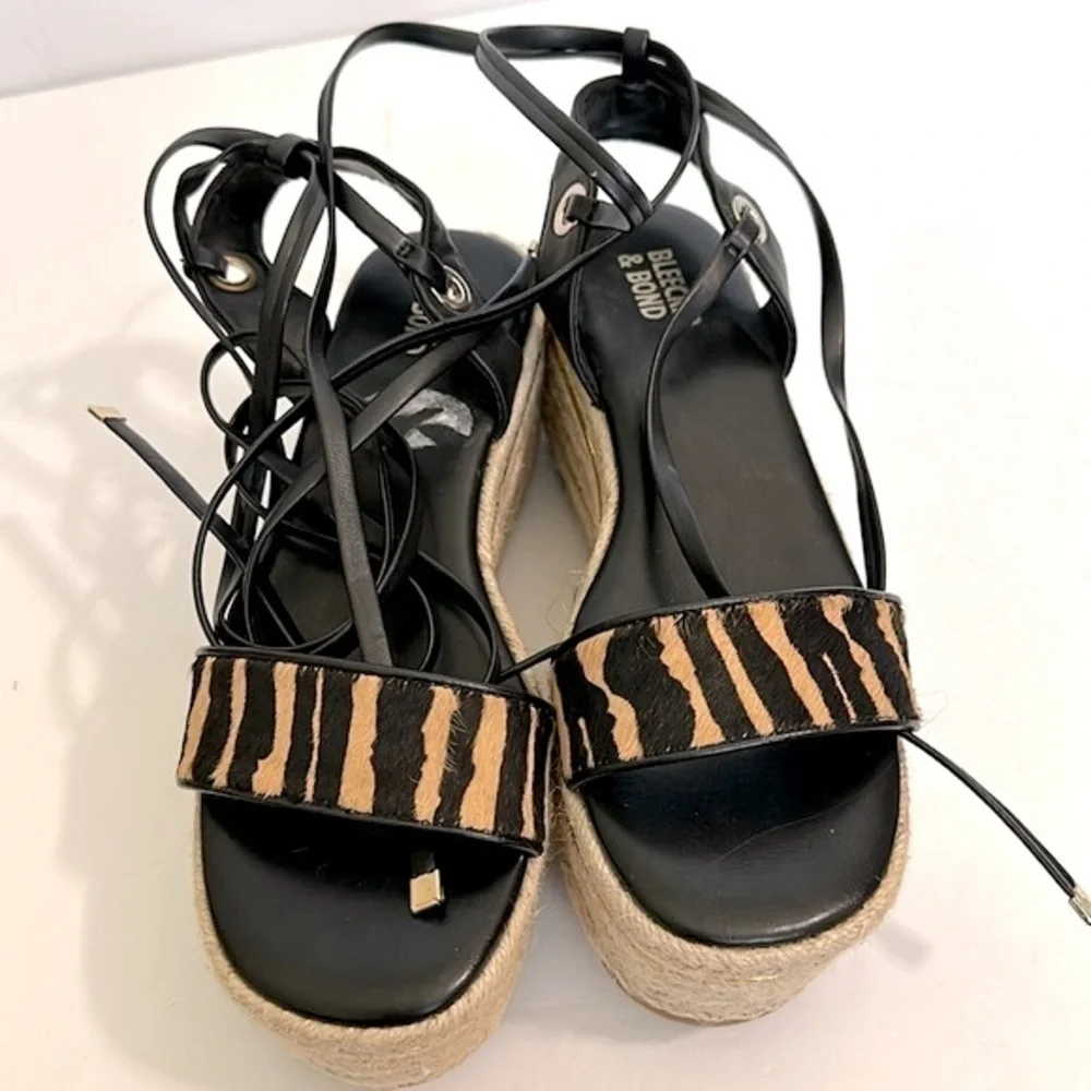 Bleecker & Bond Odette Tiger Calf Hair Espadrille Wedge Sandals 6 New